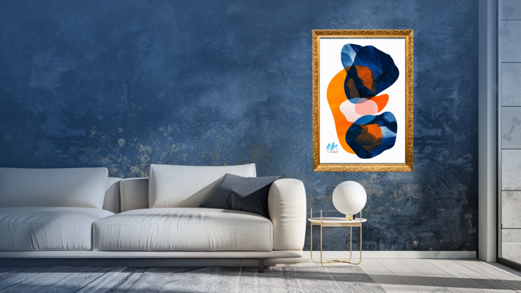 abtract ai art on the wall in a minimalist decorated room