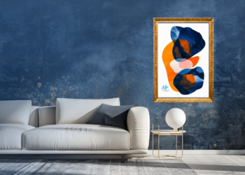 abtract ai art on the wall in a minimalist decorated room
