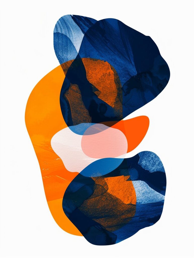 abstract art created with ai using shapes and overlapping elements with orange and blues
